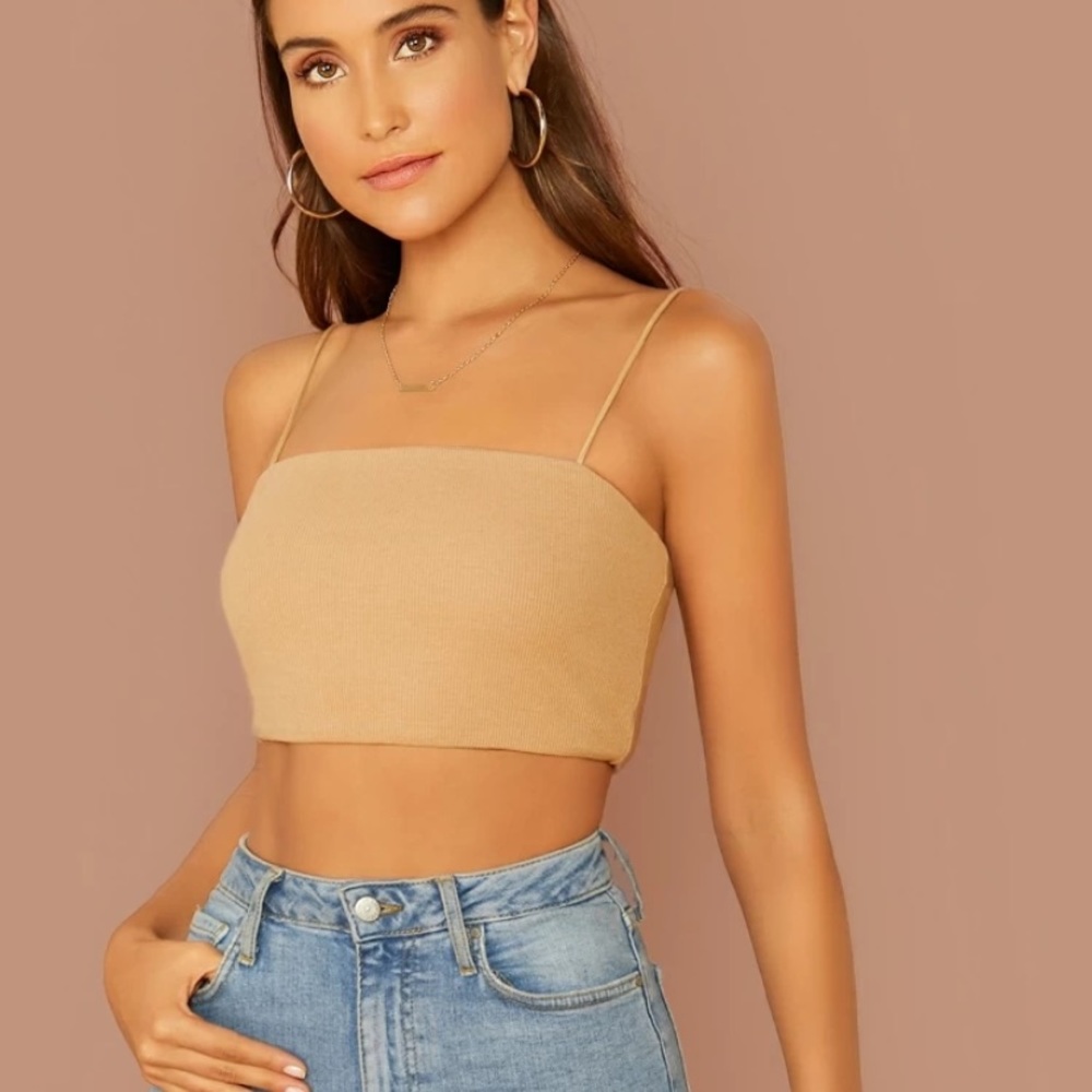 Coffee nude cropped top